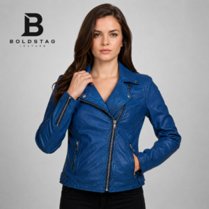 Women’s Royal Blue Biker Leather Jacket