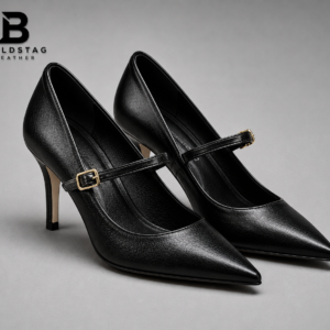 Royal Black Buckle High Heels