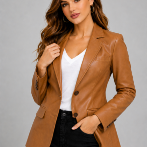 Women’s Brown Leather Blazer Jacket